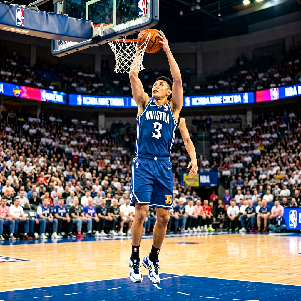 篮球赛事：NBA职业联赛比赛现场，球员扣篮的精彩瞬间